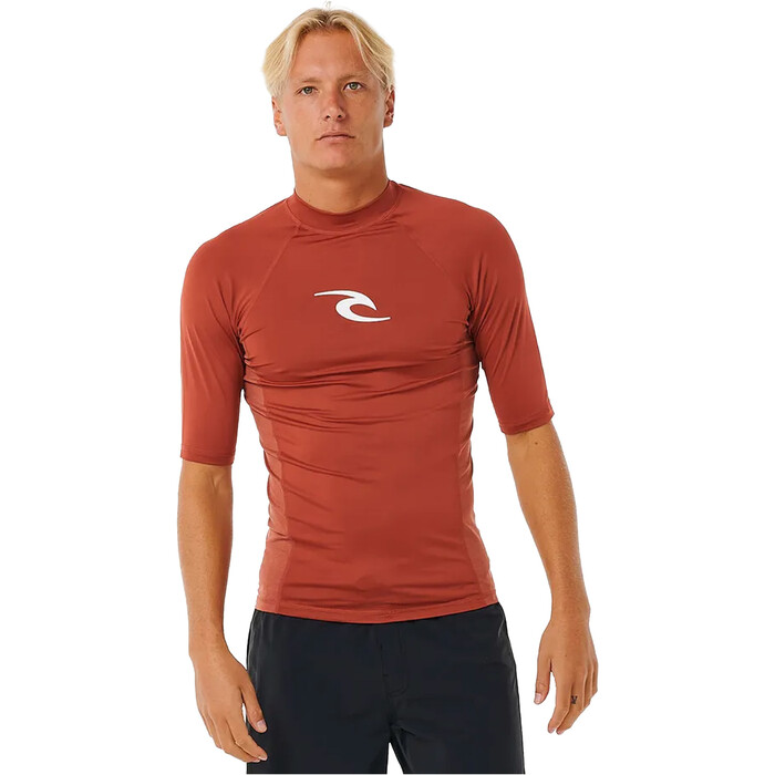 2024 Rip Curl Hombres Waves UPF Performance Chaleco De Lycra De Manga Corta 142MRV - Red